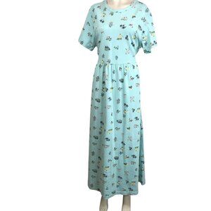 CMI - WOMEN'S LARGE -SEAFOAM FLORAL SHORT SLEEVE ROUND NECK 100% COTTON DRESS